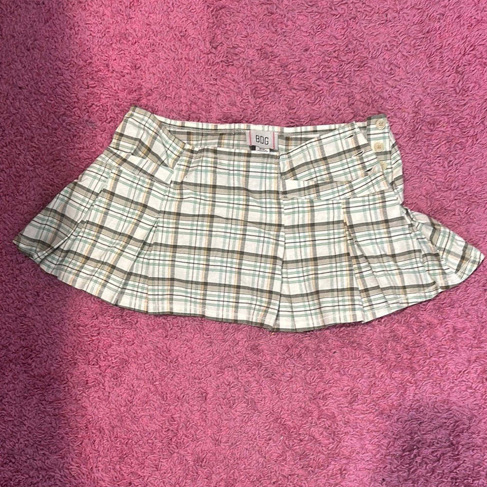 BDG urban outfitters Tan and Green Skater Pleated Mini Skirt